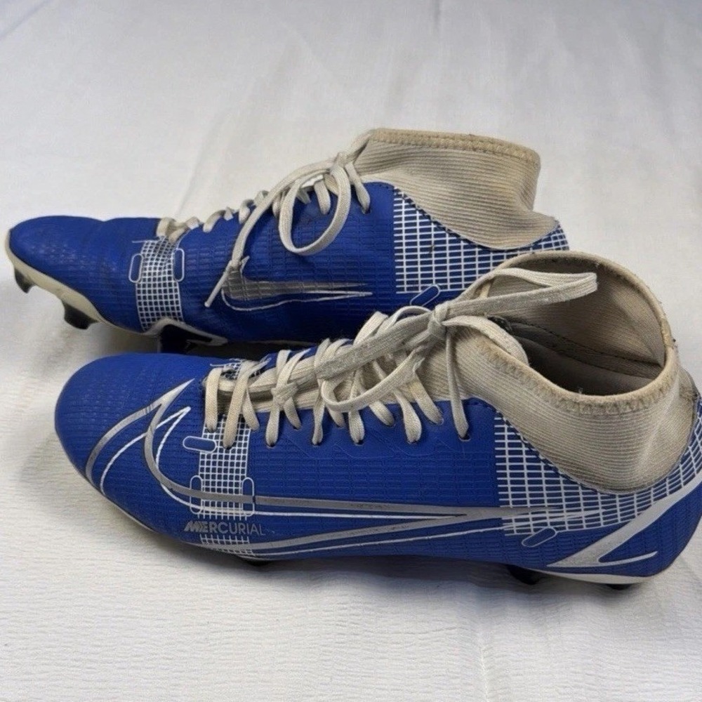 Nike Mercurial Superfly Blue Silver Soccer Cleats Dynamic Fit Collar Mens